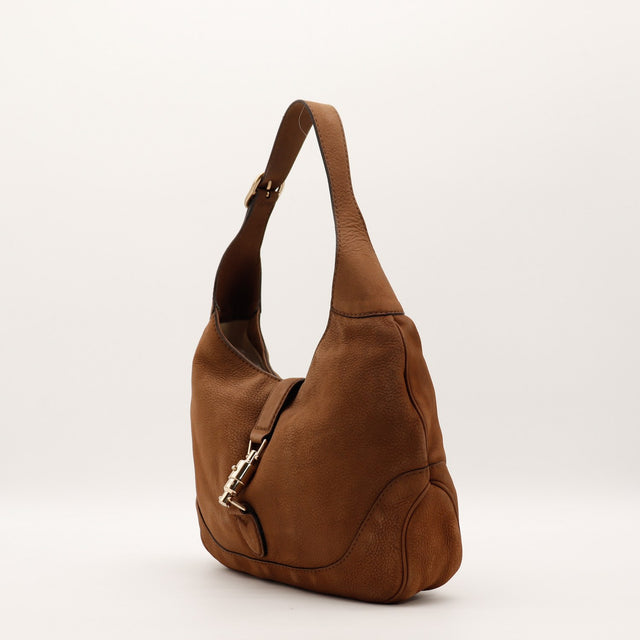 Sac Gucci New Jackie cuir marron vue de trois quarts occasion authentique — AMANA Vintage