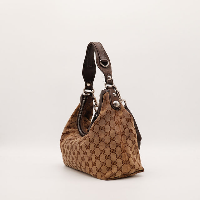 Hobo Gucci vue de côté droit toile monogrammée cuir marron — AMANA Vintage