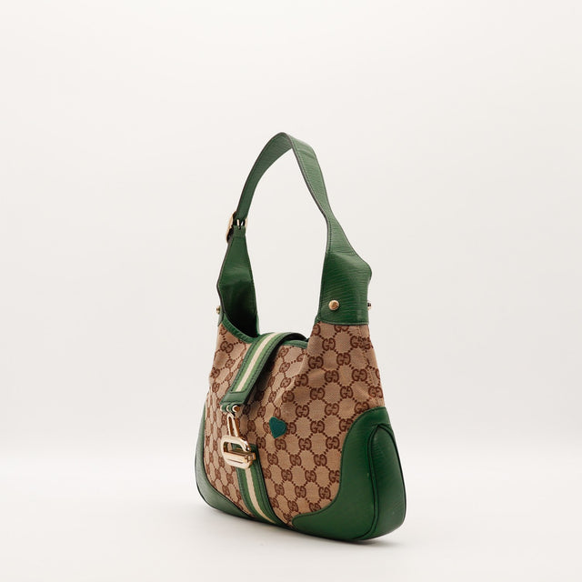 Sac Gucci Hobo Web vue de trois quarts cuir vert occasion authentique — AMANA Vintage