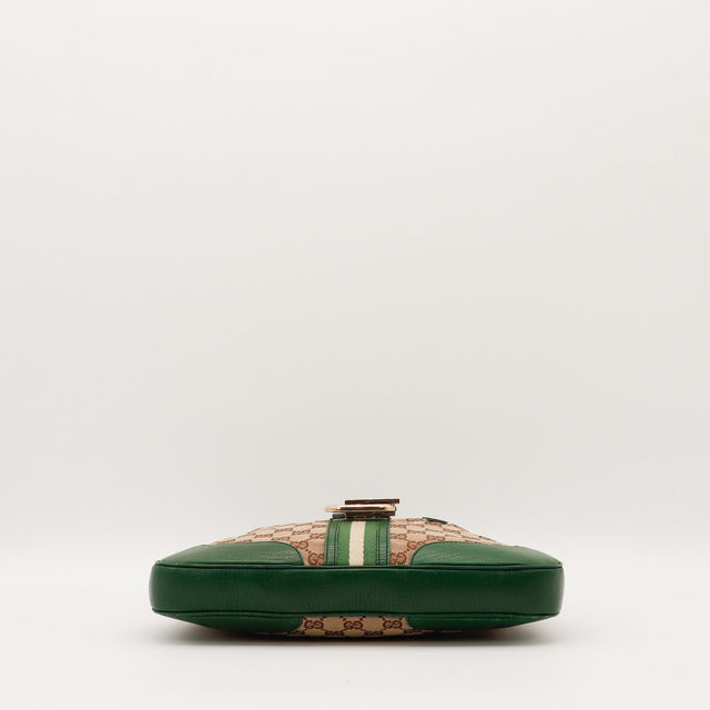 Fond du sac Gucci Hobo Web cuir vert occasion authentique — AMANA Vintage
