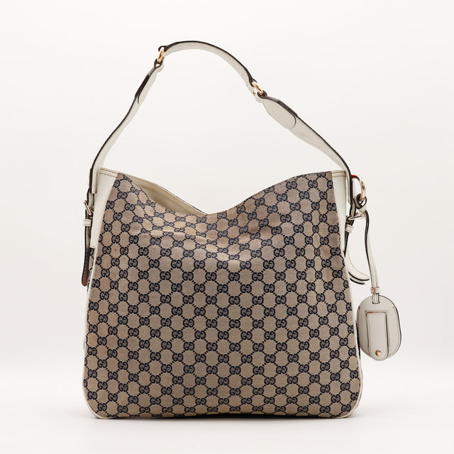 Sac Gucci Hobo Web cuir blanc et toile monogrammée vue arrière occasion authentique — AMANA Vintage