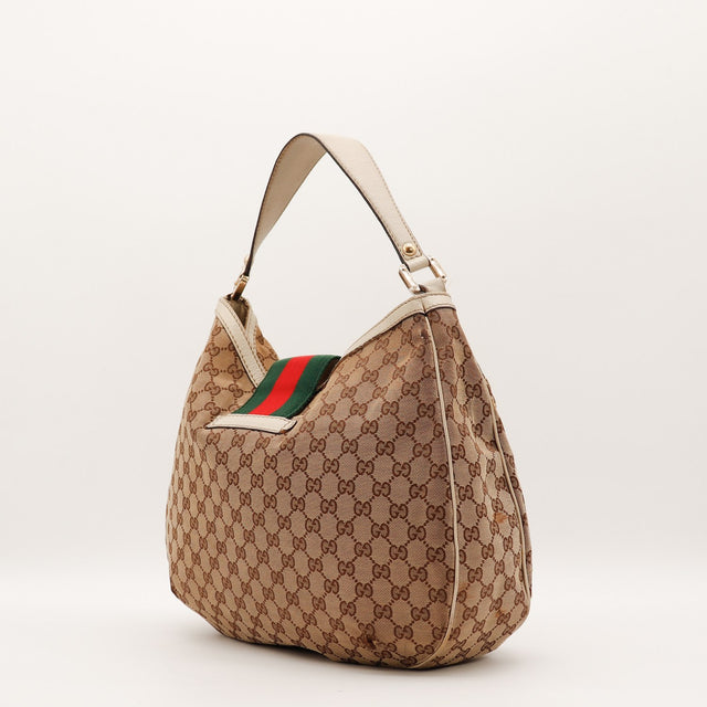 Sac Gucci Hobo Web vue latérale toile monogrammée occasion authentique — AMANA Vintage