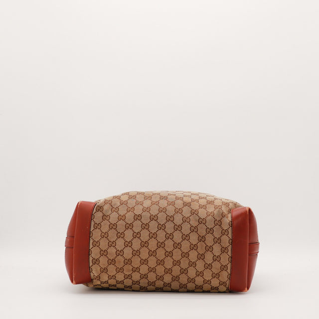 Tote Bag Gucci vue du fond toile monogrammée cuir rouge — AMANA Vintage