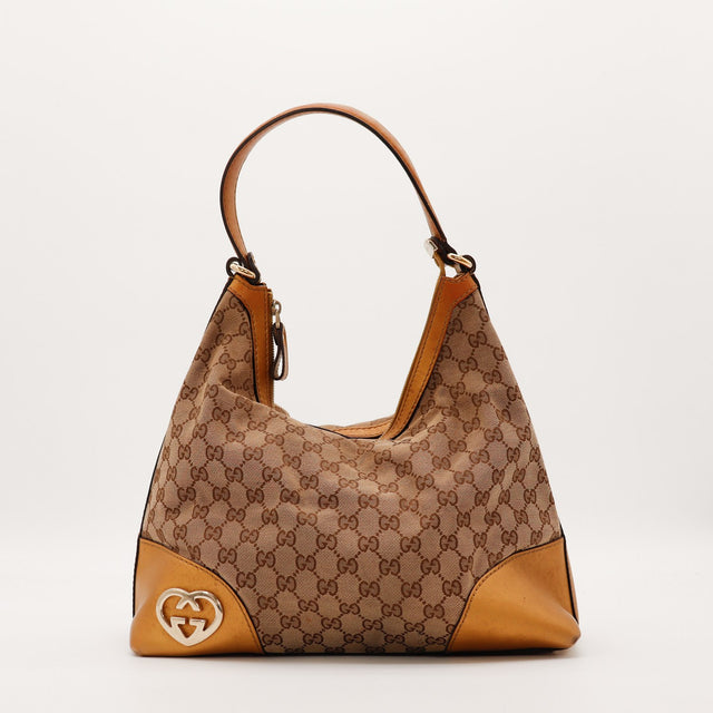 Sac Gucci Hobo Interlocking G toile monogrammée cuir caramel vue de face occasion authentique — AMANA Vintage