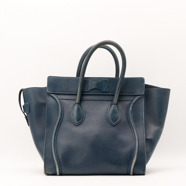 Vue de dos Céline Luggage Mini cuir de veau lisse bleu marine occasion authentique — AMANA Vintage
