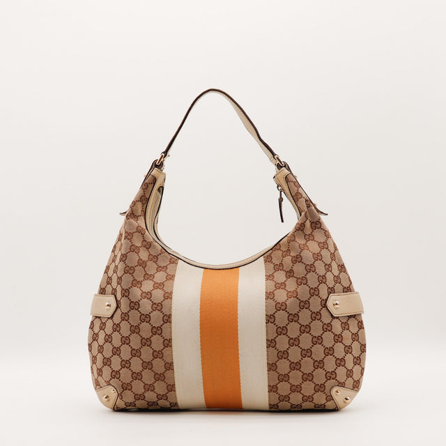 Sac Gucci Hobo Horsebit vue arrière toile monogrammée occasion authentique — AMANA Vintage