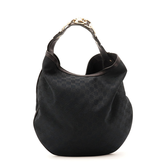 Sac Gucci Hobo Horsebit toile monogrammée noire vue de face occasion authentique — AMANA Vintage