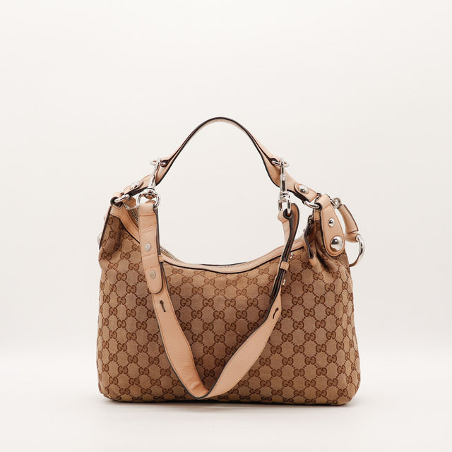 Sac Gucci Hobo garnitures cuir rosé et argenterie vue arrière occasion authentique — AMANA Vintage