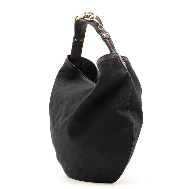Sac Gucci Hobo Horsebit toile monogrammée noire vue de dos occasion authentique — AMANA Vintage