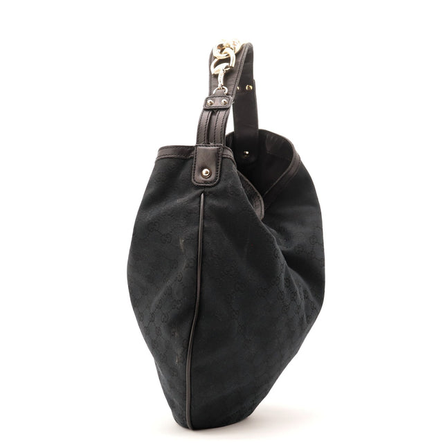 Vue de l'intérieur Gucci Hobo Horsebit toile monogrammée noire occasion authentique — AMANA Vintage