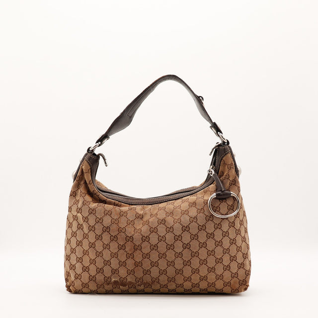 Sac Gucci Hobo toile monogrammée beige vue de face occasion authentique — AMANA Vintage