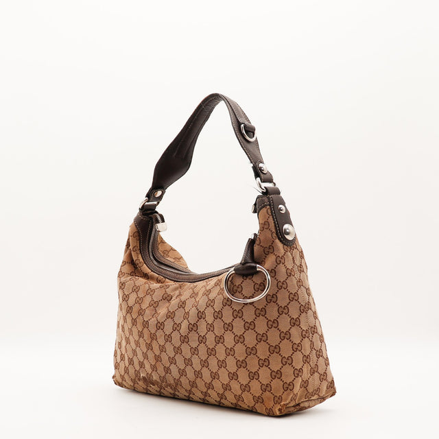 Sac Gucci Hobo toile monogrammée vue de trois quarts occasion authentique — AMANA Vintage