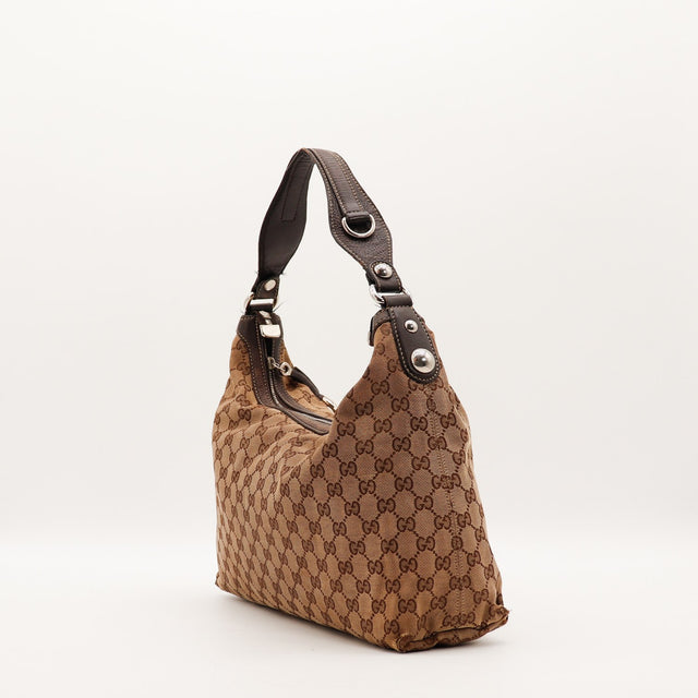 Sac Gucci Hobo anse cuir marron et anneau argenté occasion authentique — AMANA Vintage