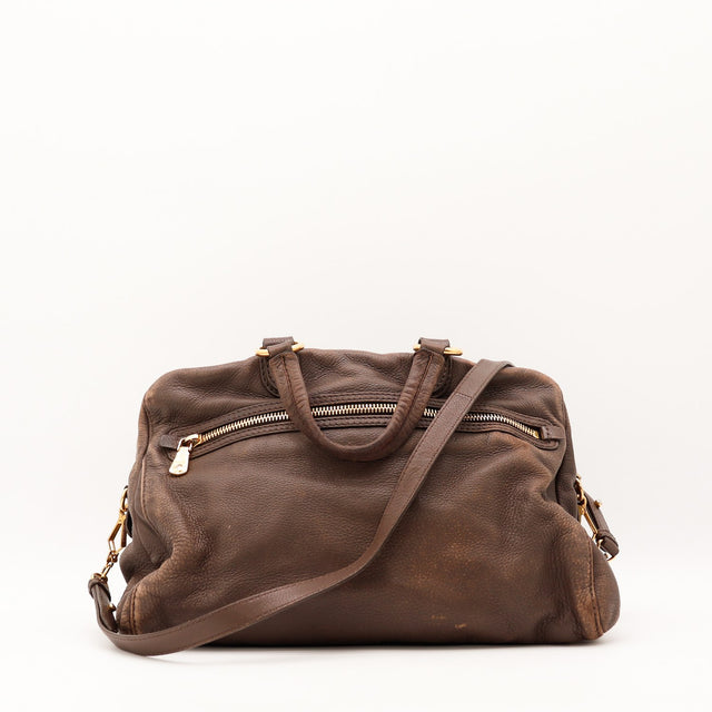 Vue de côté Miu Miu Bowler cuir de chèvre grainé marron bronze occasion authentique — AMANA Vintage
