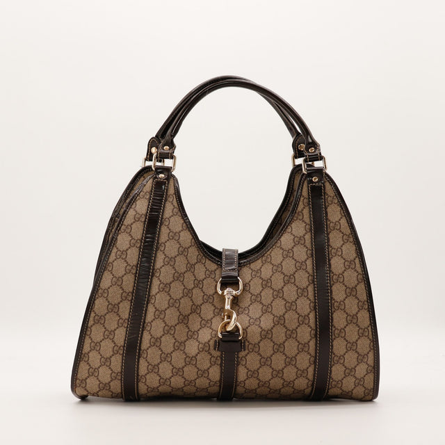 Hobo Gucci toile monogrammée cuir verni marron vue de face occasion authentique — AMANA Vintage