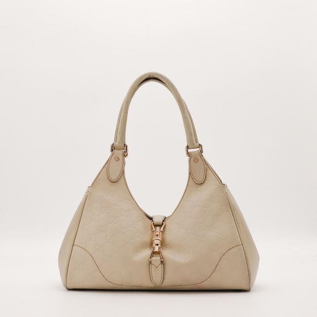 Sac Gucci New Jackie cuir Guccissima taupe vue de face occasion authentique — AMANA Vintage
