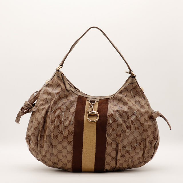 Sac Gucci Hobo Web toile monogrammée enduite vue de face occasion authentique — AMANA Vintage