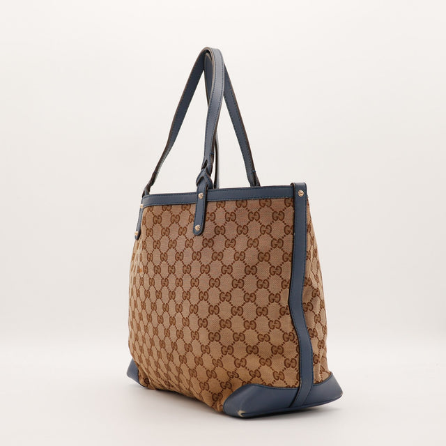 Vue de trois quarts arrière Tote Bag Bottega Veneta toile monogrammée — AMANA Vintage
