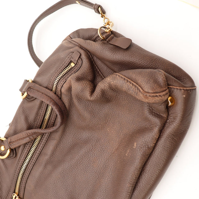 Bandoulière amovible Miu Miu Bowler cuir de chèvre grainé marron bronze occasion authentique — AMANA Vintage