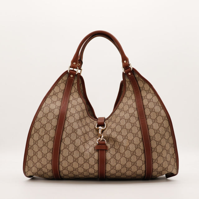 Tote Gucci Horsebit toile monogrammée cuir marron vue de face occasion authentique — AMANA Vintage