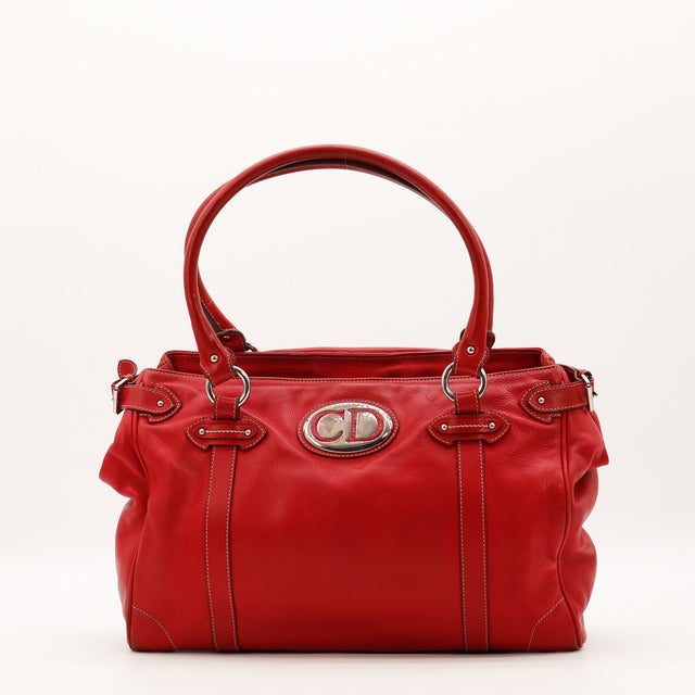 Sac à main Dior cuir rouge vue de face occasion authentique — AMANA Vintage