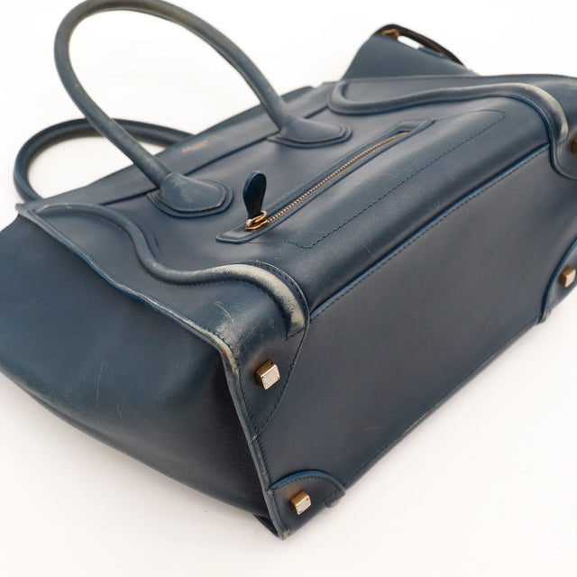 Vue intérieure Céline Luggage Mini cuir de veau lisse bleu marine occasion authentique — AMANA Vintage