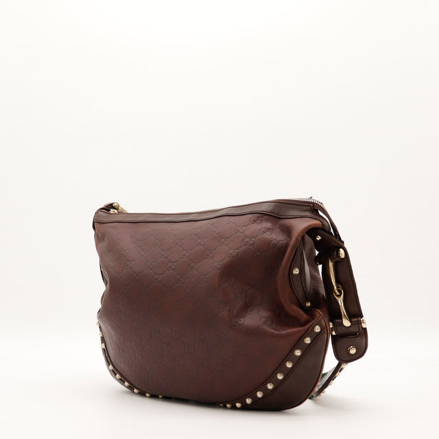 Hobo Gucci Indy cuir Guccissima marron vue de trois quarts occasion — AMANA Vintage