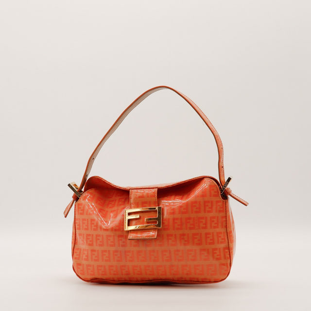 Sac Fendi épaule toile Zucchino rouge orangé vue de face occasion authentique — AMANA Vintage