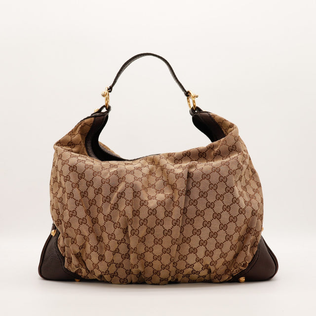 Hobo Gucci vue de face arrière toile monogrammée beige occasion — AMANA Vintage