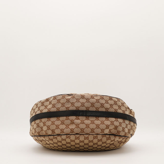 Vue du fond Hobo Gucci toile monogrammée bande cuir noir — AMANA Vintage