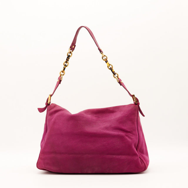 Sac Fendi Mia vue arrière cuir nubuck fuchsia occasion authentique — AMANA Vintage