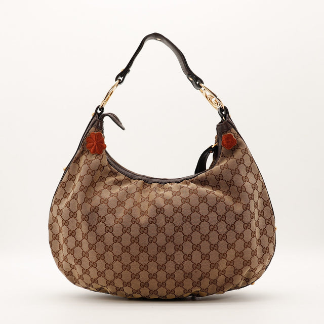 Sac Gucci Hobo toile monogrammée beige vue de face occasion authentique — AMANA Vintage