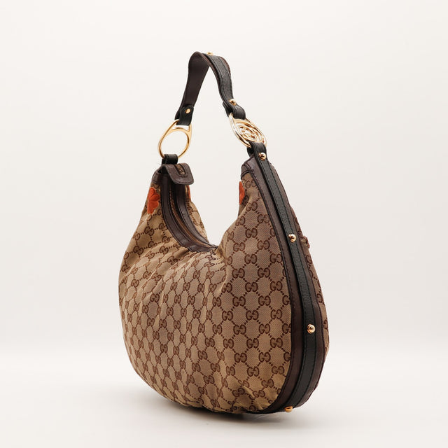 Sac Gucci Hobo demi-lune vue de profil cuir brun occasion authentique — AMANA Vintage