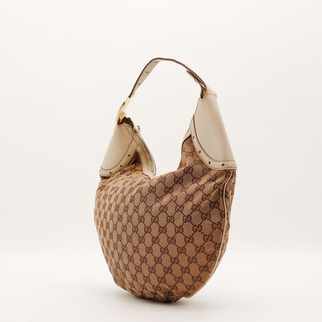Sac Gucci Hobo Demi Lune vue de profil cuir ivoire occasion authentique — AMANA Vintage