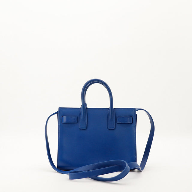 Sac de Jour Nano Saint Laurent bleu vue arrière bandoulière — AMANA Vintage