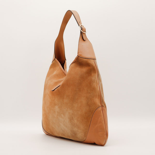 Sac Gucci New Jackie daim camel vue latérale occasion authentique — AMANA Vintage