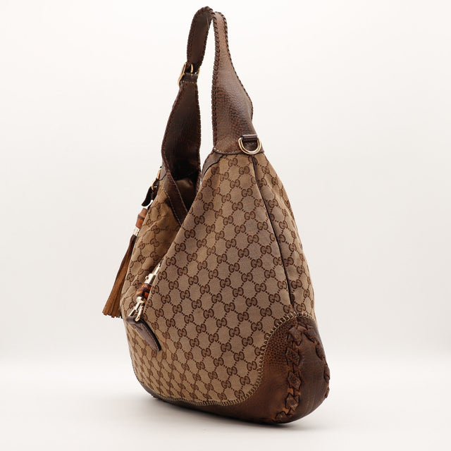 Sac Gucci New Jackie vue de trois quarts cuir marron occasion authentique — AMANA Vintage