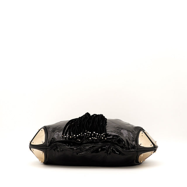 Sac Gucci Indy Hobo cuir verni noir vue de dessous occasion authentique — AMANA Vintage