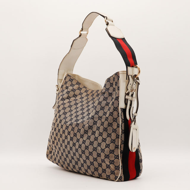 Sac Gucci Hobo Web profil anse cuir blanc occasion authentique — AMANA Vintage