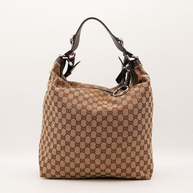 Sac Gucci Hobo toile monogrammée beige vue de face occasion authentique — AMANA Vintage