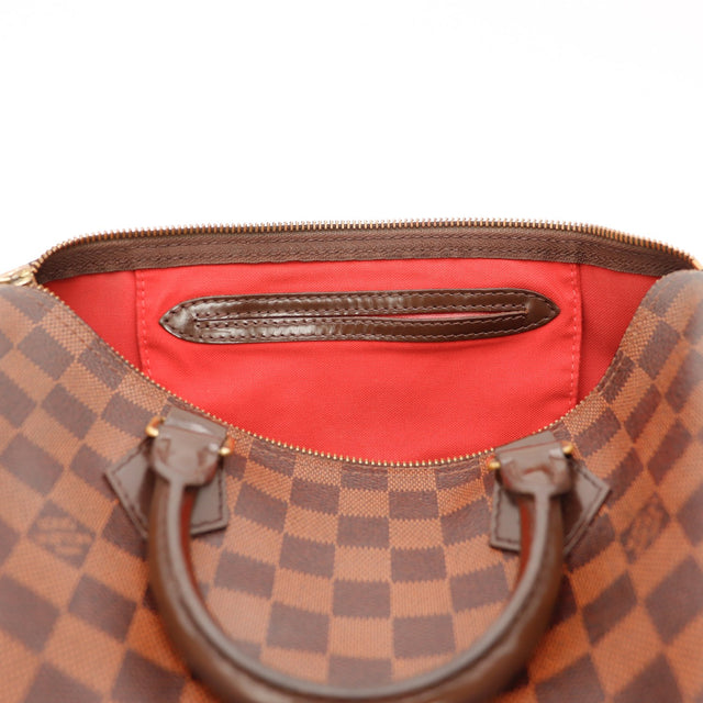 Intérieur doublure rouge Louis Vuitton Speedy 30 Damier Ébène occasion authentique — AMANA Vintage