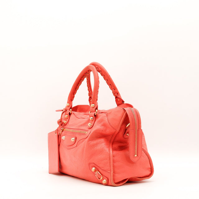 Sac Balenciaga City cuir d'agneau froissé corail vue de dos occasion authentique — AMANA Vintage