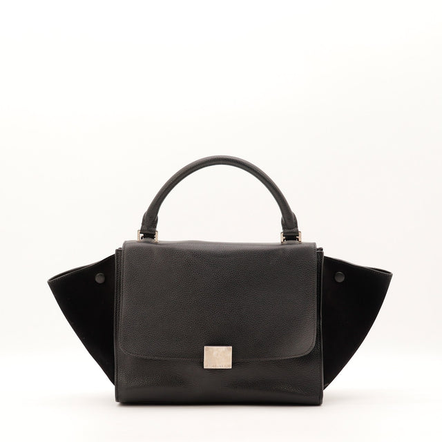 Sac Céline Trapèze cuir grainé noir vue de face occasion authentique — AMANA Vintage