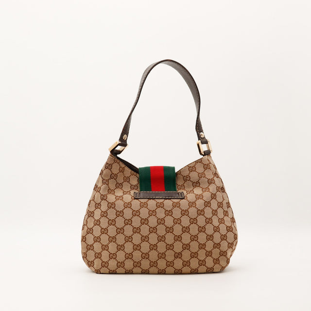 Sac Gucci Hobo Web vue de trois quarts droit toile GG Canvas occasion — AMANA Vintage