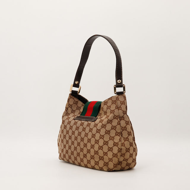 Sac Gucci Hobo Web vue de trois quarts arriere gauche toile GG Canvas — AMANA Vintage