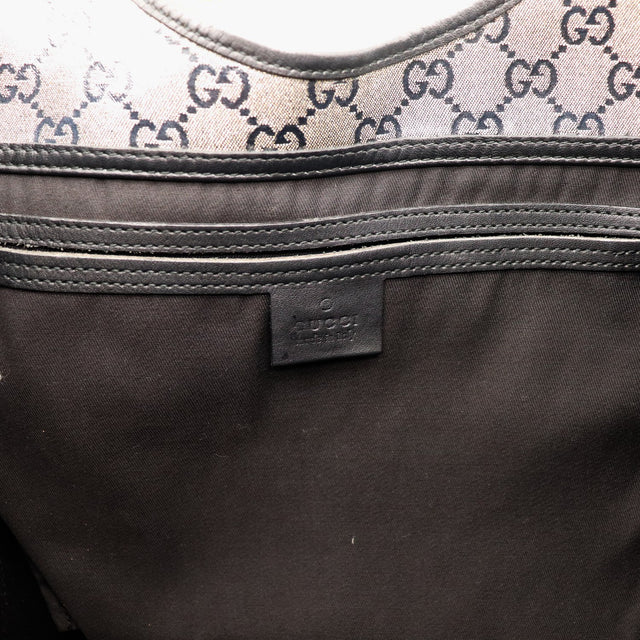 Intérieur doublure textile noire et étiquette Gucci Hobo occasion authentique — AMANA Vintage