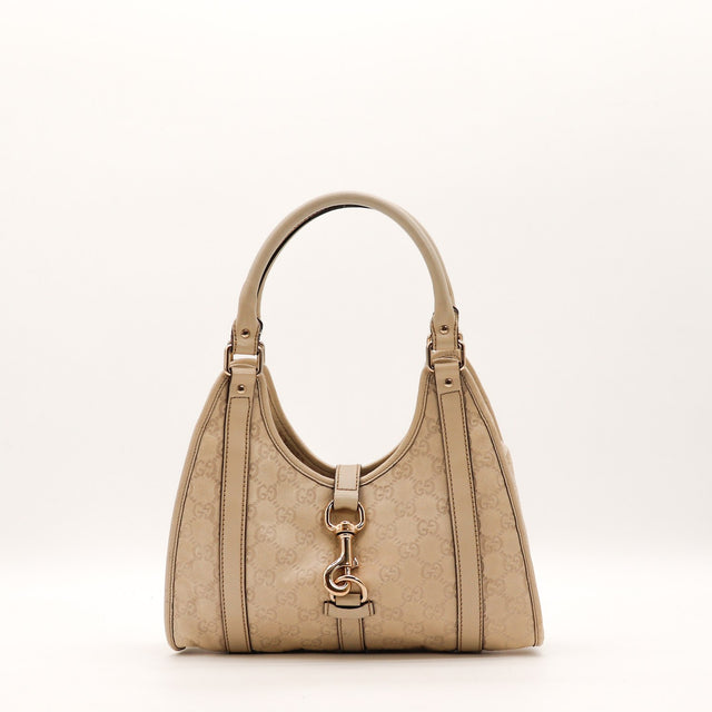 Sac Gucci Hobo cuir Guccissima beige vue de face occasion authentique — AMANA Vintage