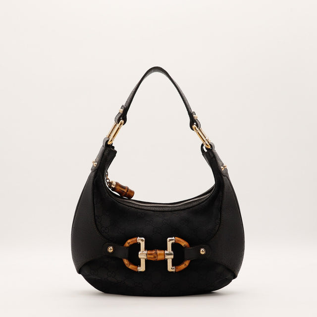 Sac Gucci Hobo Bambou toile monogrammée noire vue de face occasion authentique — AMANA Vintage