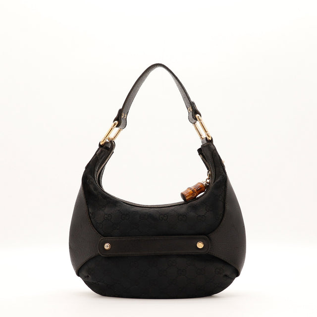 Vue de profil Gucci Hobo Bambou toile monogrammée noire occasion authentique — AMANA Vintage