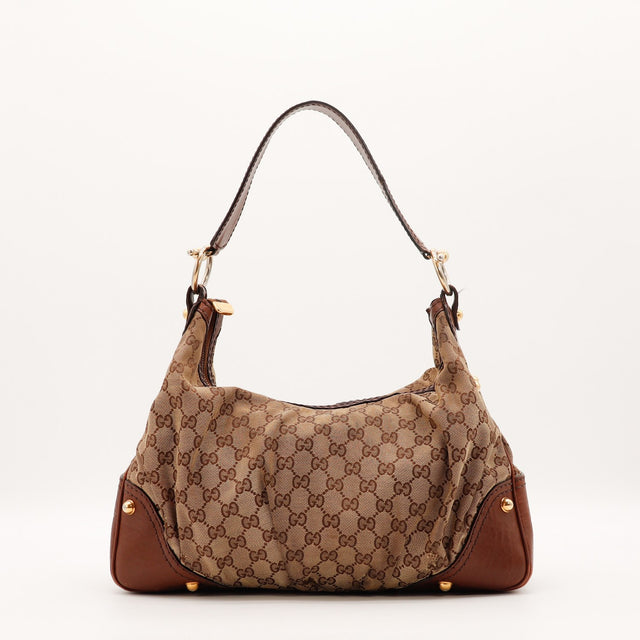 Sac Gucci Hobo toile monogrammée beige et marron vue de face occasion authentique — AMANA Vintage